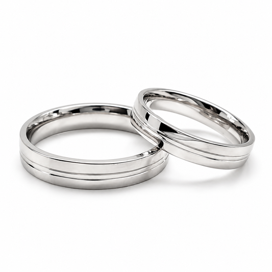 Argollas de matrimonio en oro blanco con doble línea de 4 mm | 20B75-4LQ