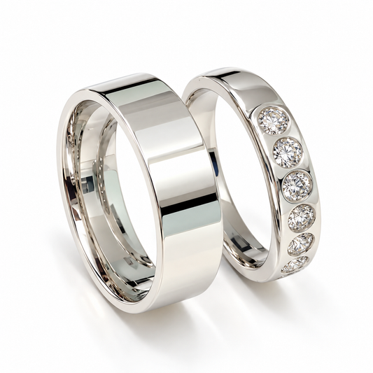 Set de Argolla de Matrimonio y Churumbela en oro blanco de 14 Kilates con Diamantes naturales | 20B76LQ + 22CHB475LQ