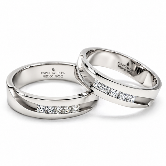 Argollas de matrimonio en oro blanco con circonias cuadradas | 20B9LQ