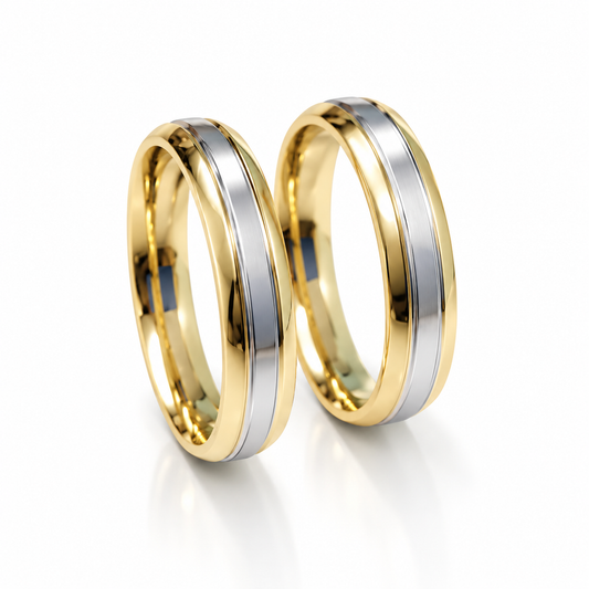 Argollas de matrimonio en oro combinado con centro blanco de 4 mm | 21B6A-4LQ