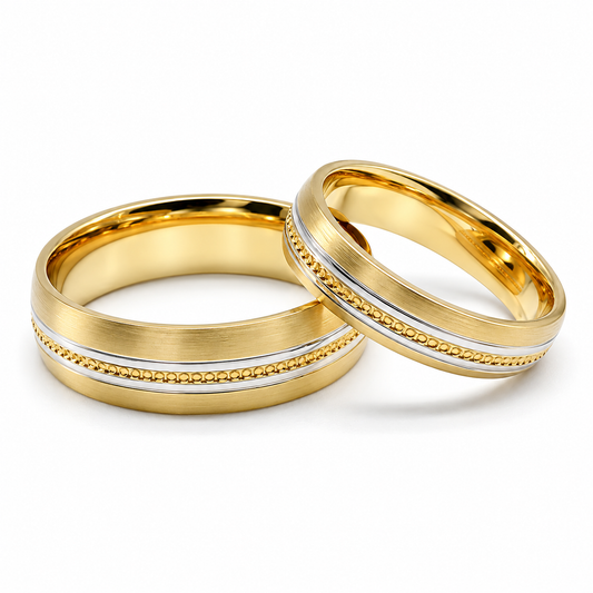 21C11-64LQ Par de Argollas de Matrimonio en oro combinado de 14 Kilates