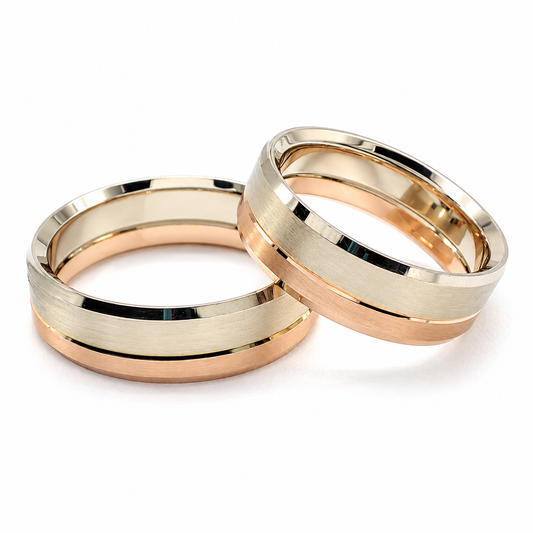 Argollas de matrimonio en oro combinado con bisel rosa | 21C13LQ