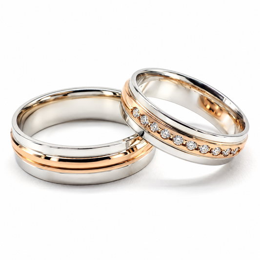 Argollas de matrimonio en oro blanco y rosa con diamantes | 21C188RBLQ