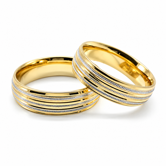 Argollas de matrimonio en oro combinado con líneas milgrano | 21C18LQ