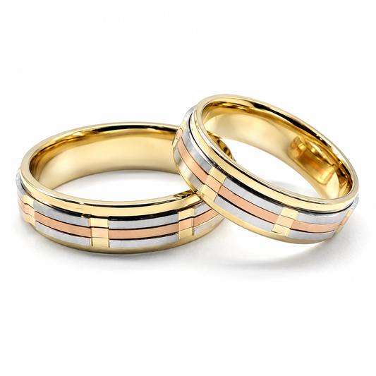 Argollas de matrimonio en oro combinado con diseño geométrico | 21C201BRLQ