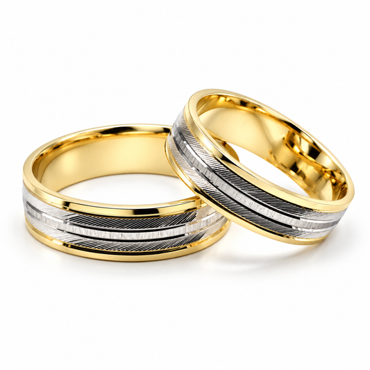 Argollas de matrimonio en oro combinado con líneas curvas | 21C26LQ