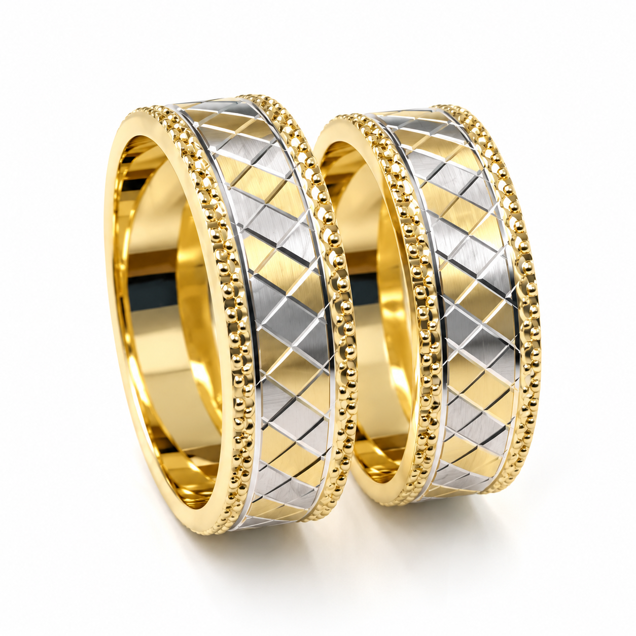 21C2LQ Par de Argollas de Matrimonio en oro combinado en amarillo y blanco de 14 kilates