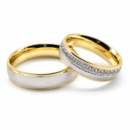 Argollas de matrimonio en oro combinado con circonias | 21C52-5ABLQ