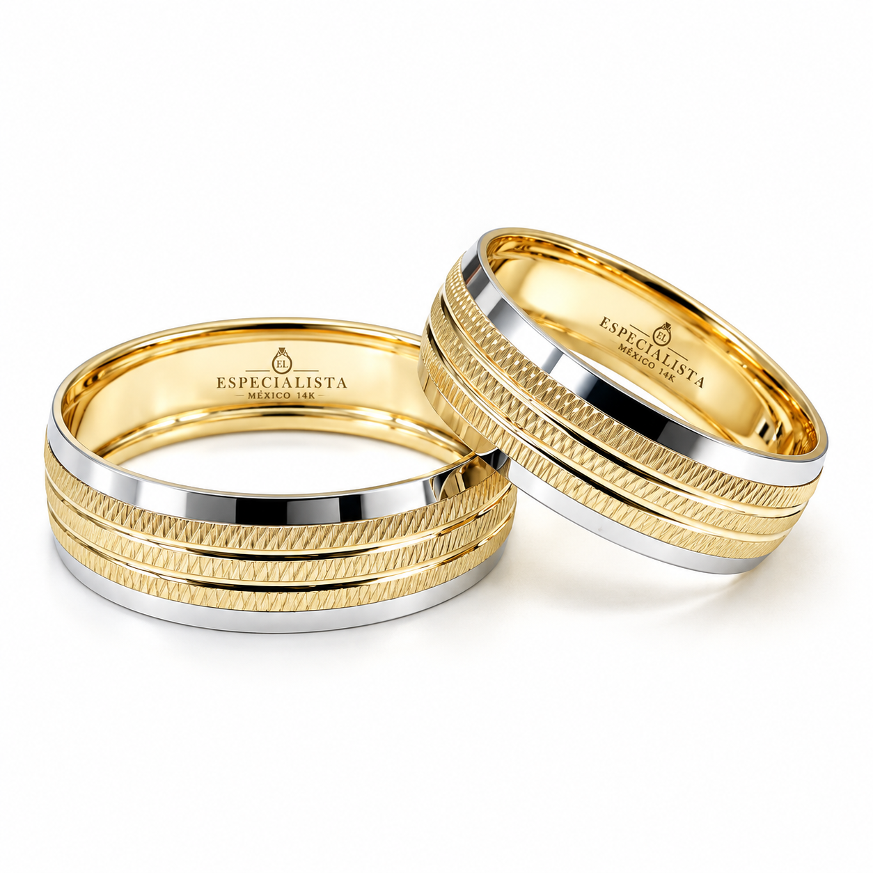 21C68LQ Argollas de Matrimonio en oro combinado en blanco y amarillo de 14 kilates
