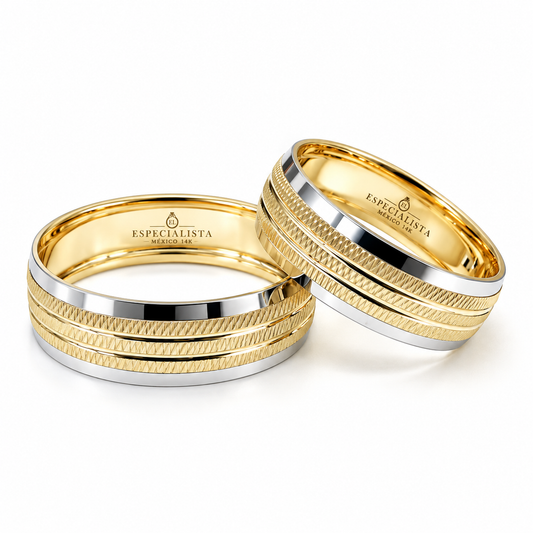 21C68LQ Argollas de Matrimonio en oro combinado en blanco y amarillo de 14 kilates