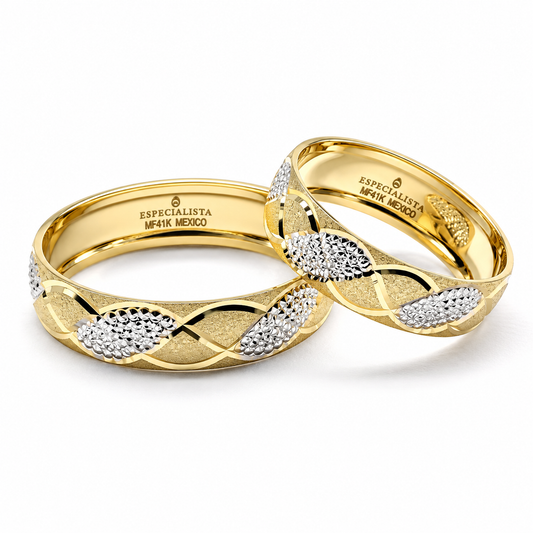 21C79LQ Par de Argollas de Matrimonio en oro combinado de 14 Kilates