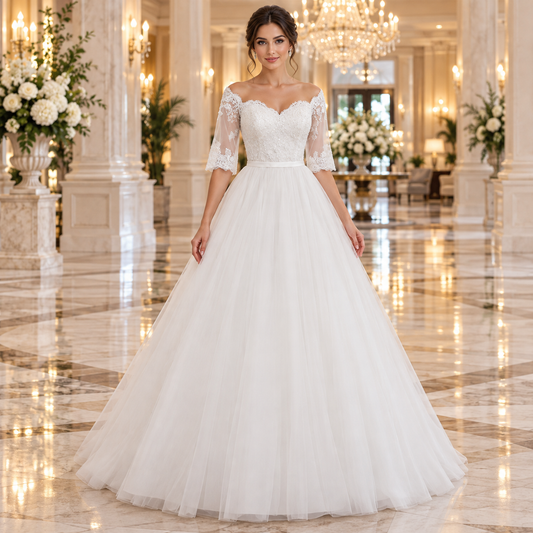 Vestido de novia corte princesa con mangas | 51ASL2248LQ