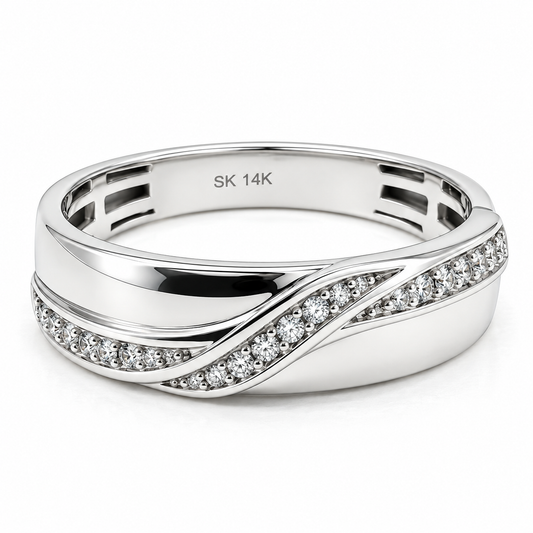 Anillo para caballero en oro blanco de 14 kilates con diamantes naturales | 22CH121273LQ