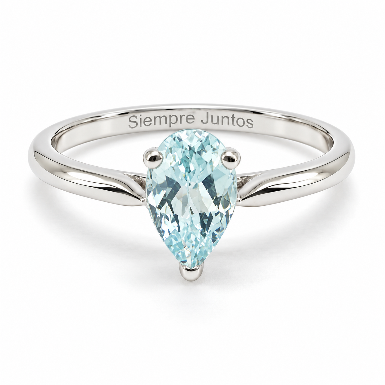 25JCL11LQ Anillo de compromiso tradicional en oro blanco de 18 Kilates con aguamarina natural en corte pera