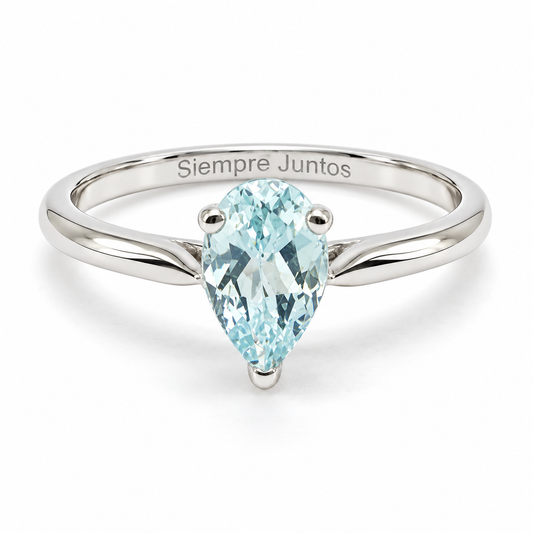 Anillo de compromiso tradicional en oro blanco de 18 Kilates con aguamarina natural en corte pera | 25JCL11LQ