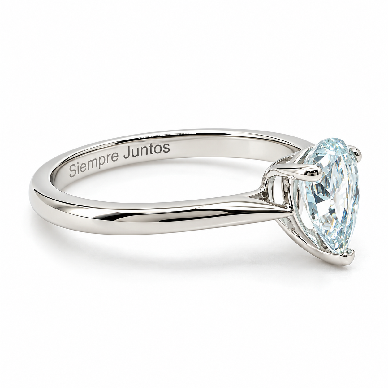 25JCL11LQ Anillo de compromiso tradicional en oro blanco de 18 Kilates con aguamarina natural en corte pera