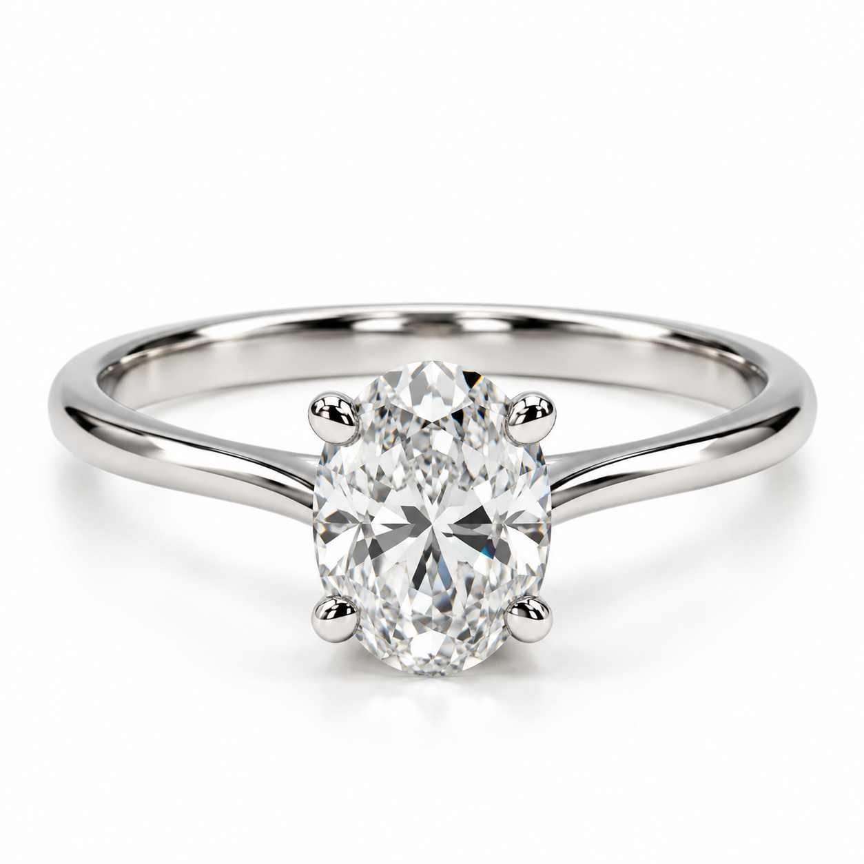 Anillo de compromiso tradicional en oro blanco de 14 kilates con diamante de laboratorio en corte Oval | 25JCL24BLQ