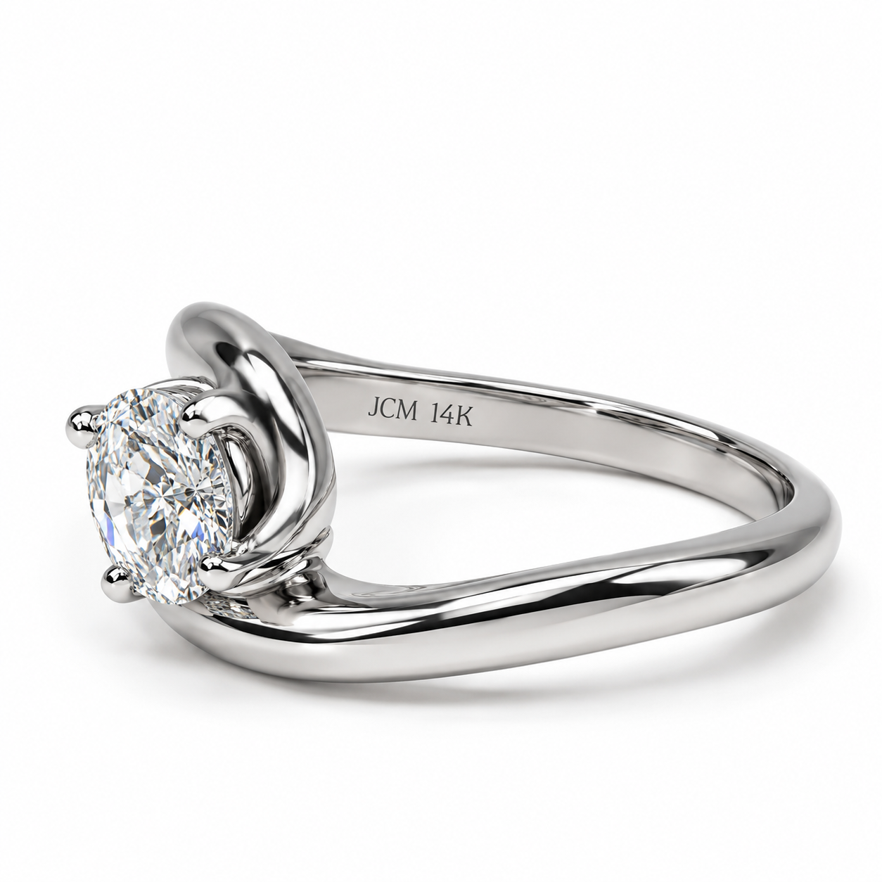 Anillo de compromiso curvo en oro blanco de 14 kilates con diamante de laboratorio | 25JCL29LQ