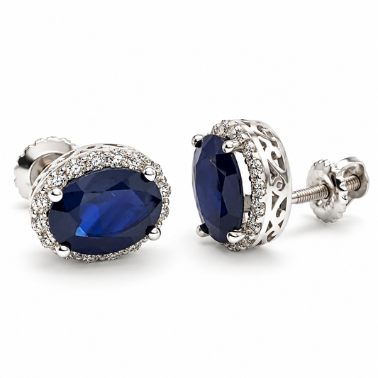 Broqueles ovalados con zafiros y diamantes en oro blanco de 14K | 30JC183434LQ