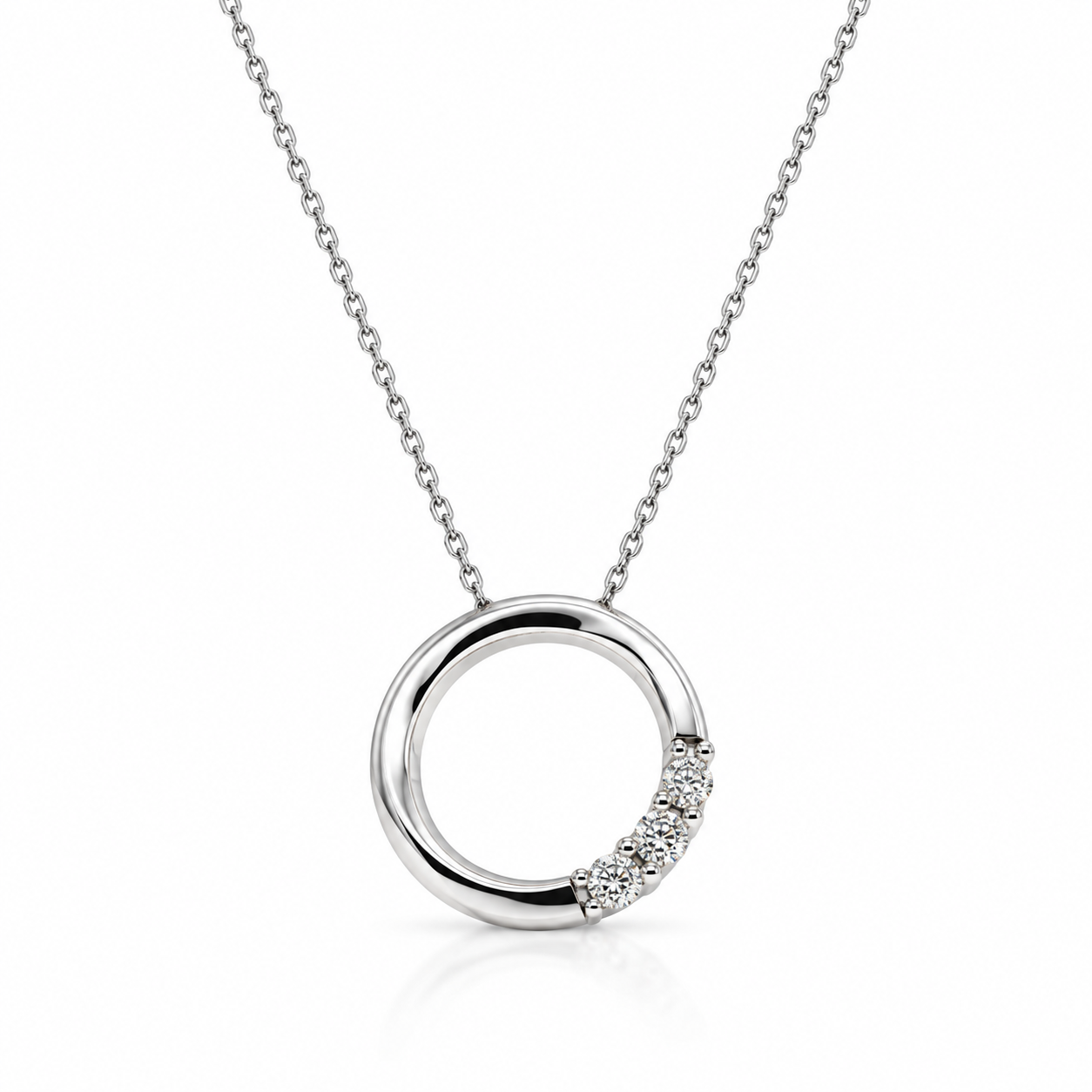 30JC190704LQ Collar circular en oro blanco de 14 Kilates con 3 Diamantes naturales