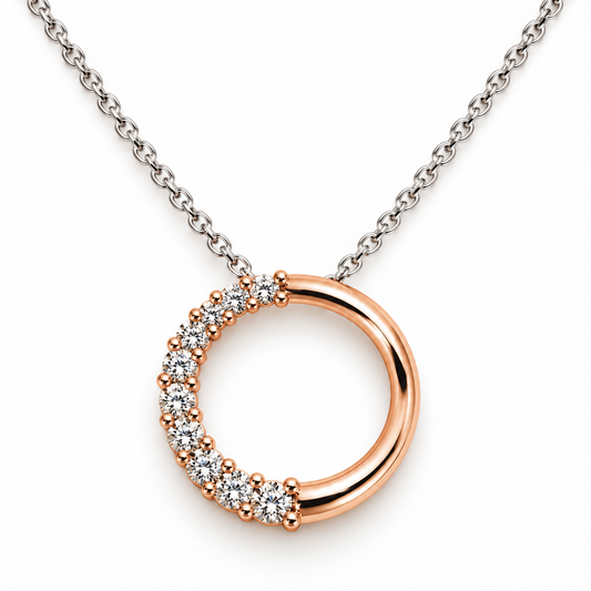 Cadena en oro blanco con dije de oro rosa 14Kilates con 25pts. de Diamantes | 30JC190709LQ