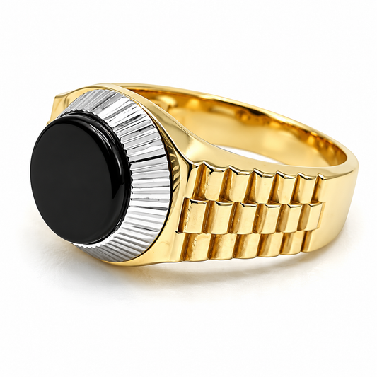 30JC24LQ Anillo para Caballero en oro amarillo de 10 Kilates con Onix.