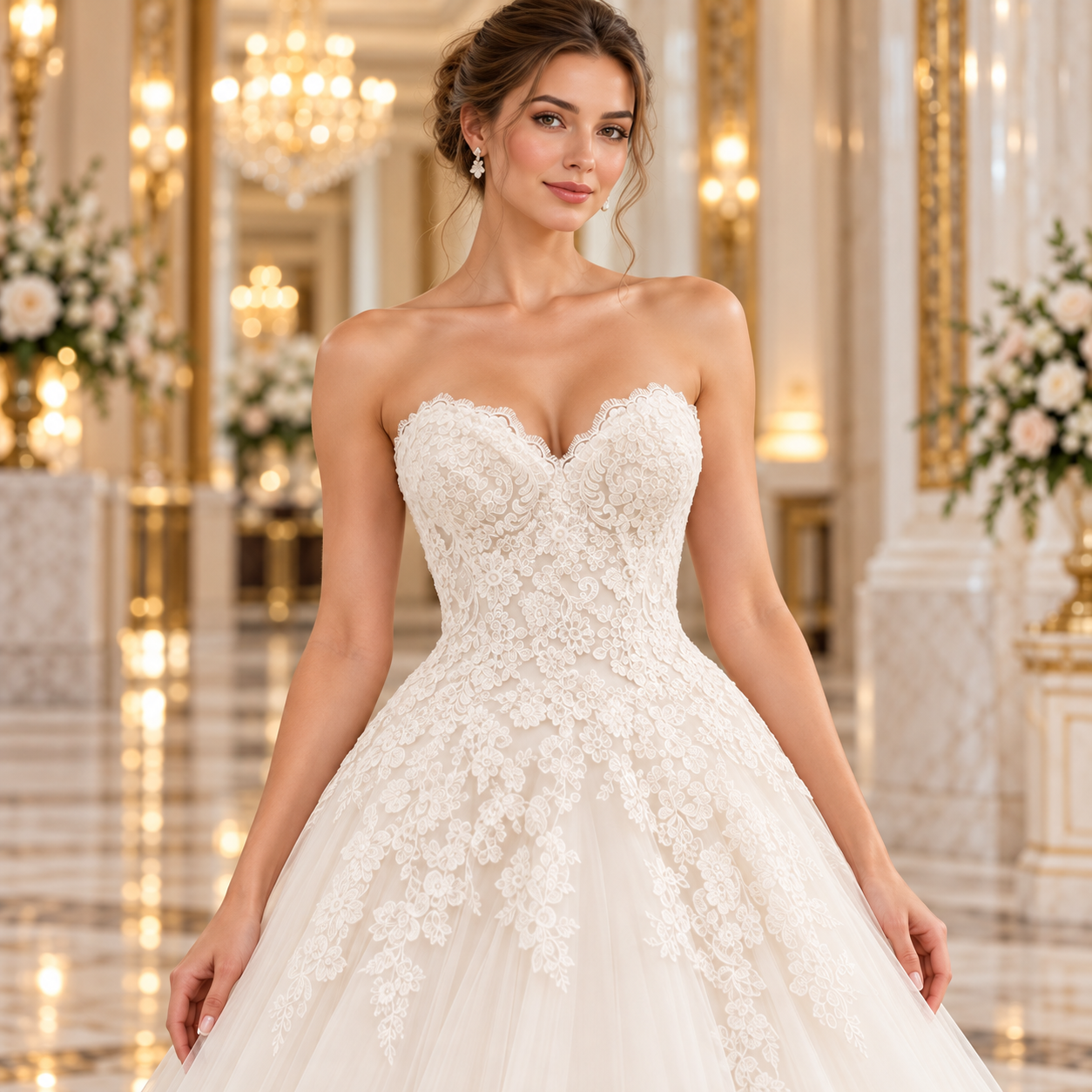 Vestido Becky princesa ivory 51AS22606-BLQ, detalle del encaje y escote