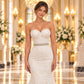 Detalle frontal del vestido de novia Asper 51AS9157LQ color Ivory, con escote corazón, encaje y cinturón de pedrería.