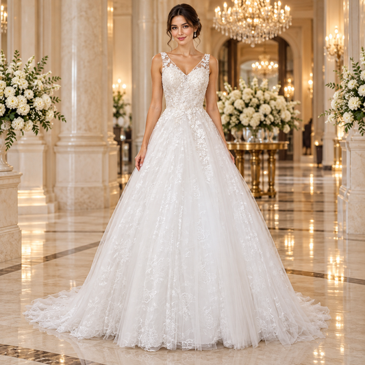 Vestido de novia corte princesa con espalda bordada | 51ASL2355LQ