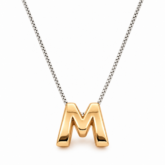 Inicial M en 3D oro 14K Amarillo