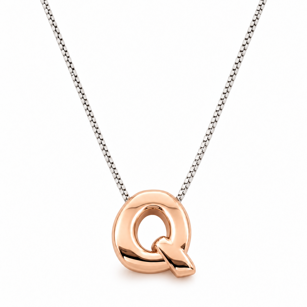 Inicial Q en 3D oro 14K Rosa