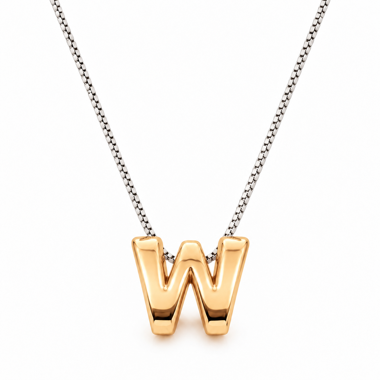 Inicial W en 3D oro 14K Amarillo