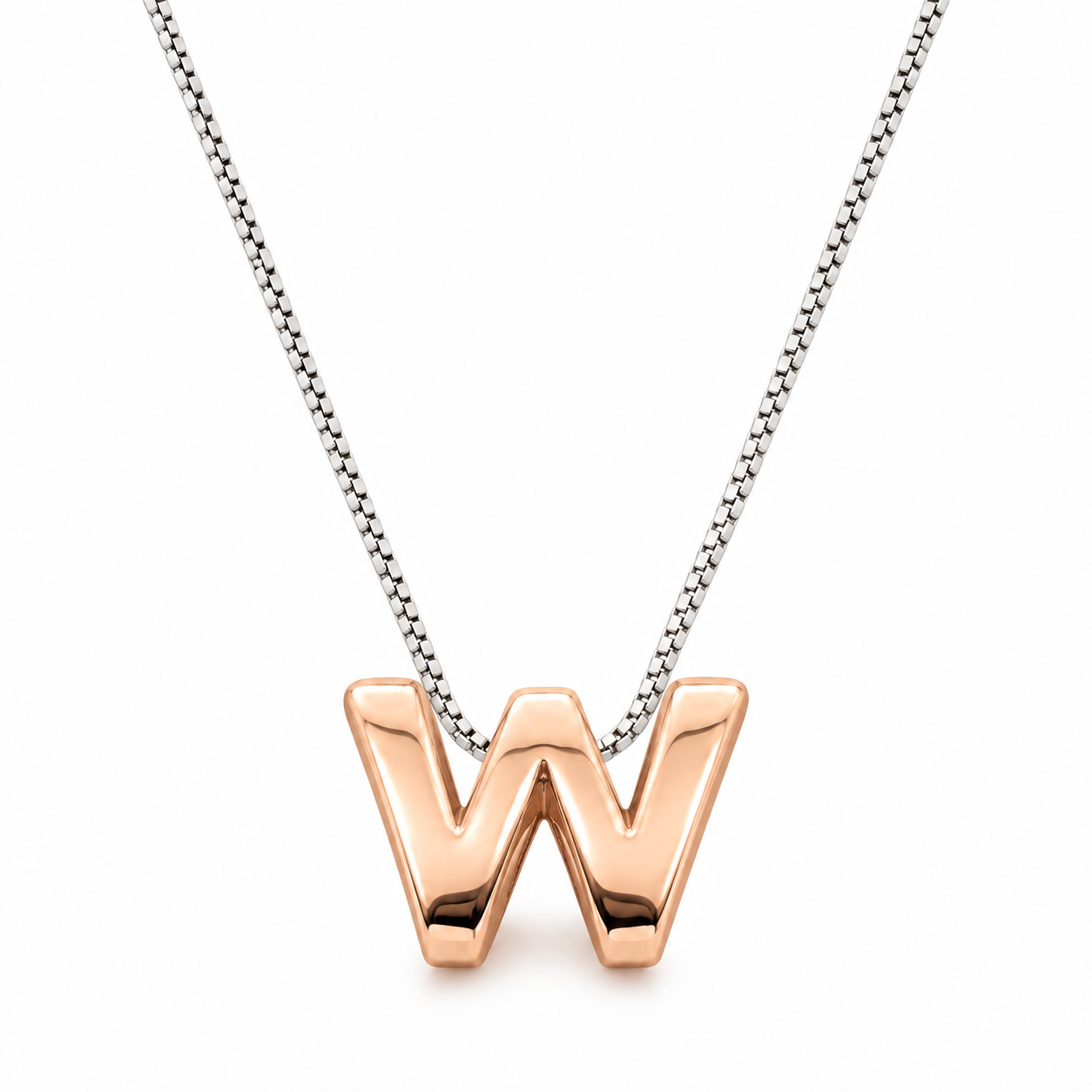 Inicial W en 3D oro 14K Rosa