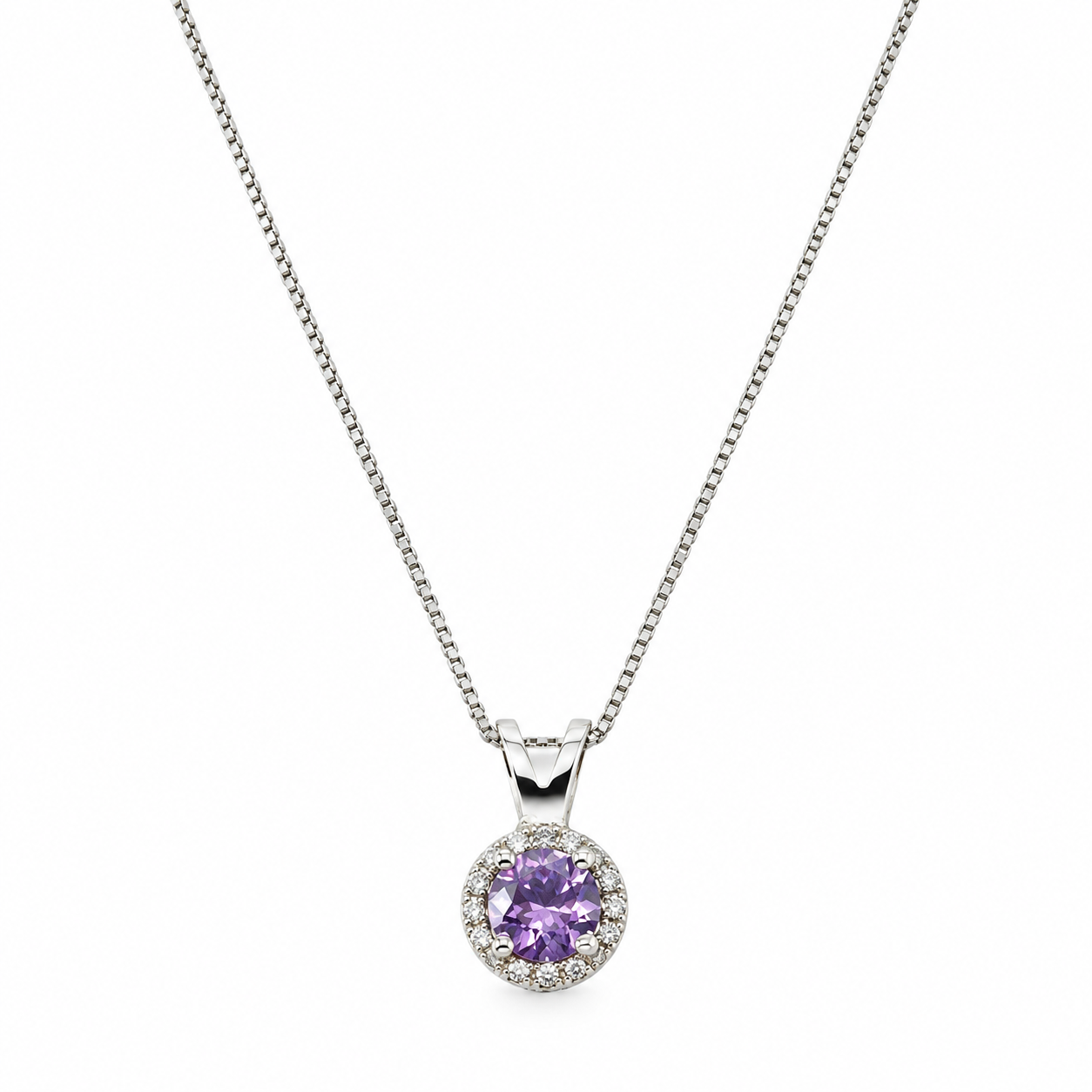 6040150LQ Collar en oro blanco de 14 Kilates con piedra lila