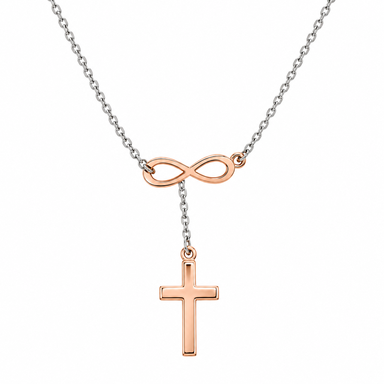 6040186LQ Collar infinito con cruz en oro de 14 Kilates