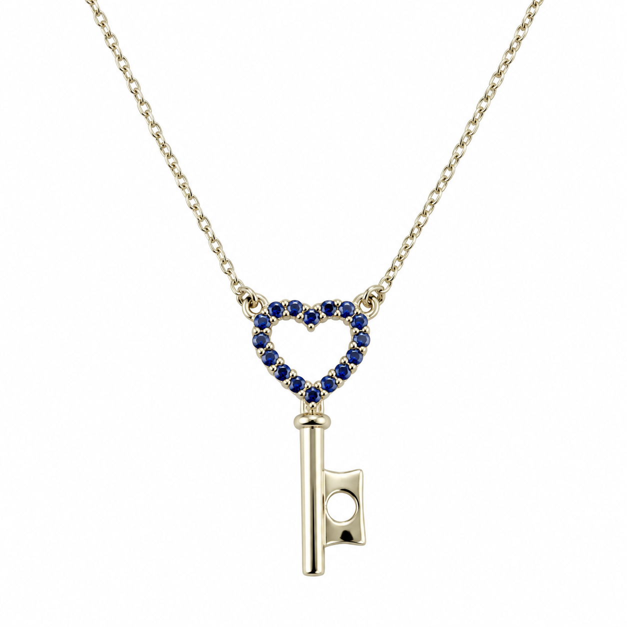 6040207LQ Collar en oro blanco de 14 Kilates con colgante en forma de Llave con Zafiros