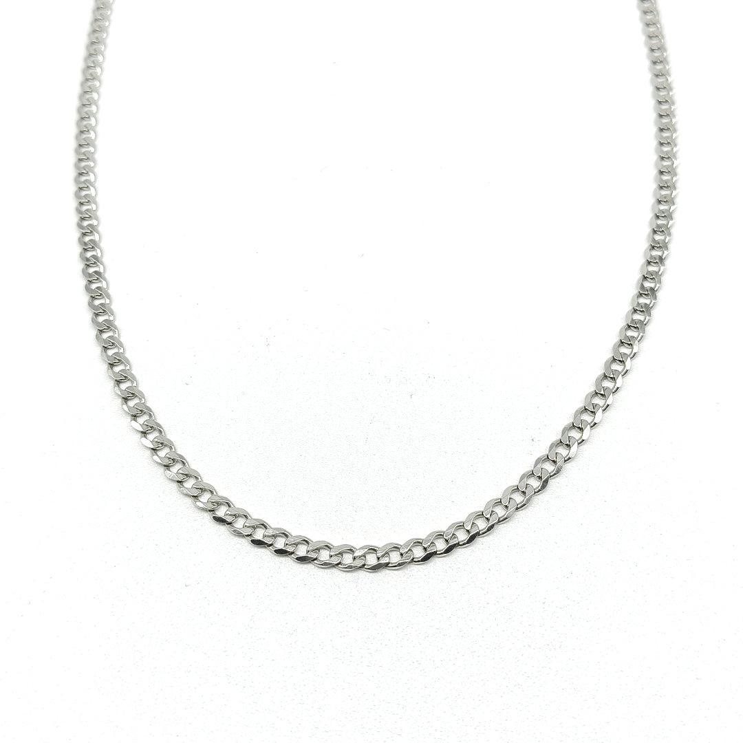 6040258LQ Cadena barbada en oro blanco de 14 kilates
