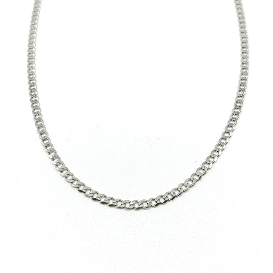 6040258LQ Cadena barbada en oro blanco de 14 kilates
