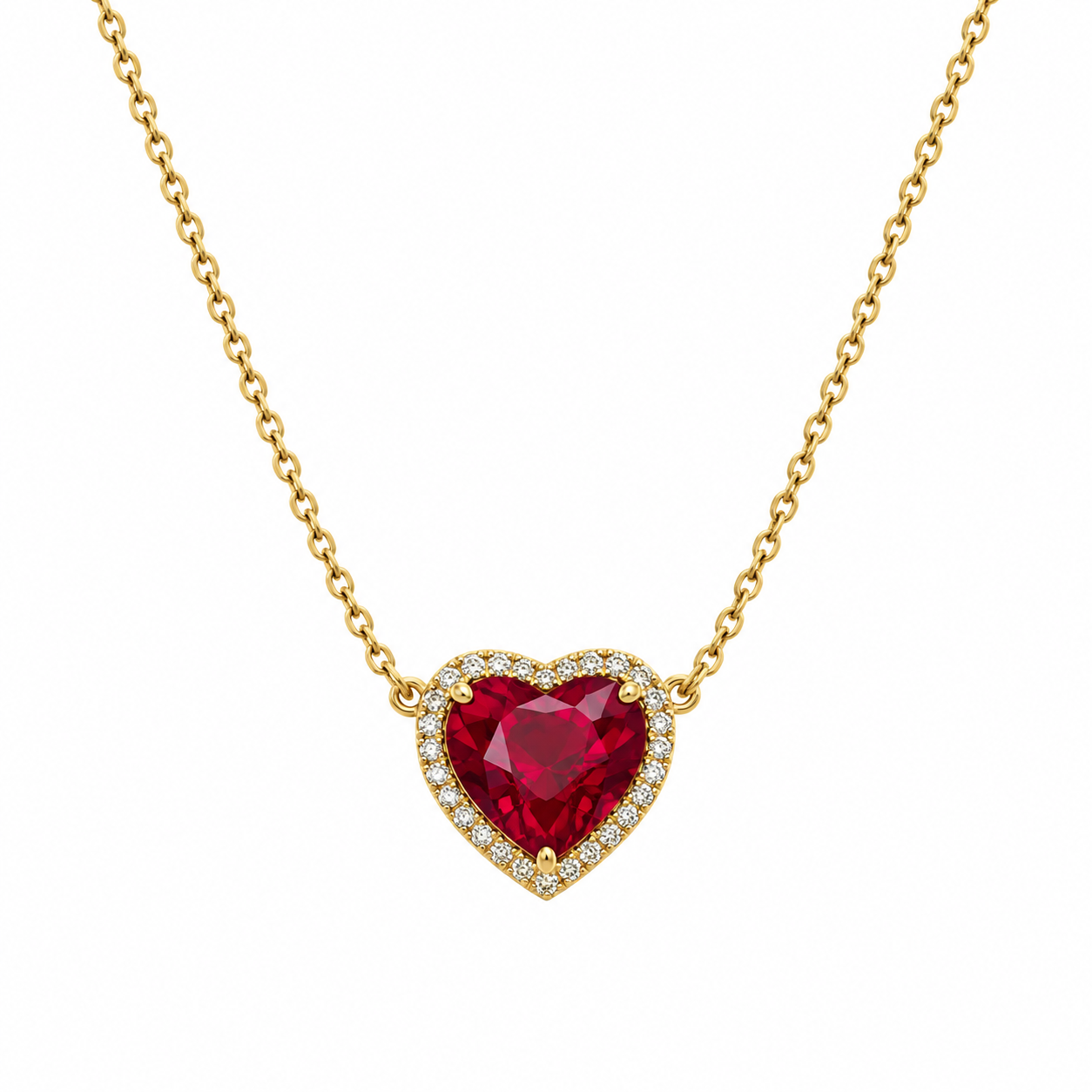 6050148LQ Collar dorado con corazón de rubí en oro de 10 Kilates