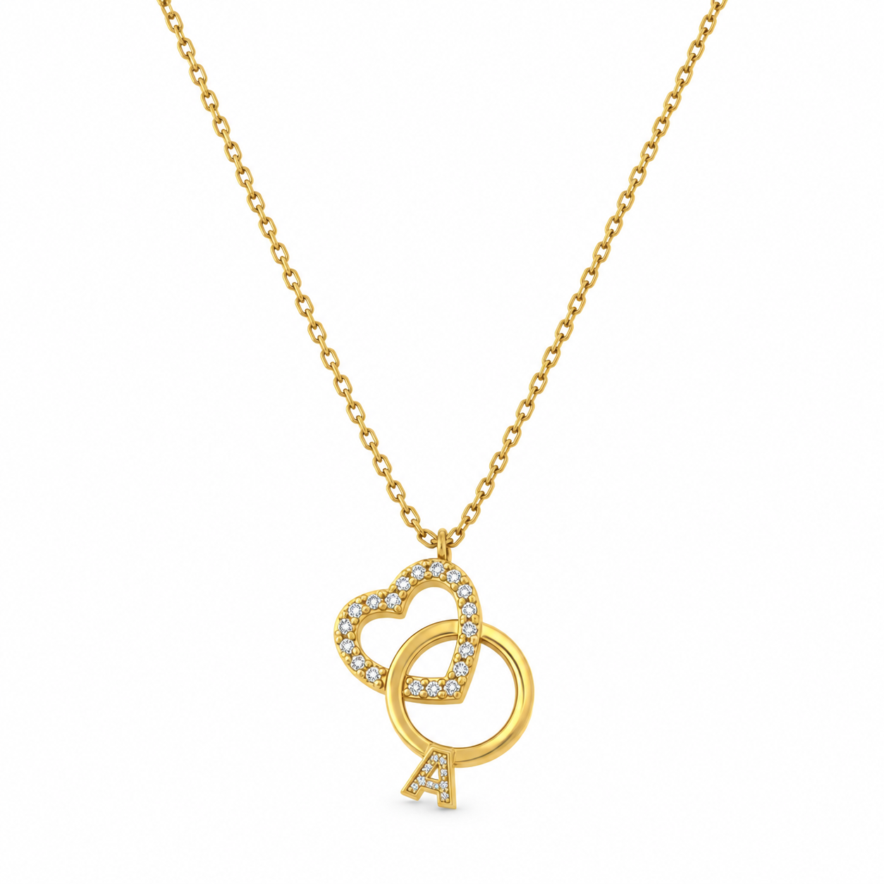 6050151LQ Collar en oro amarillo de 10 Kilates con Corazón y Anillo