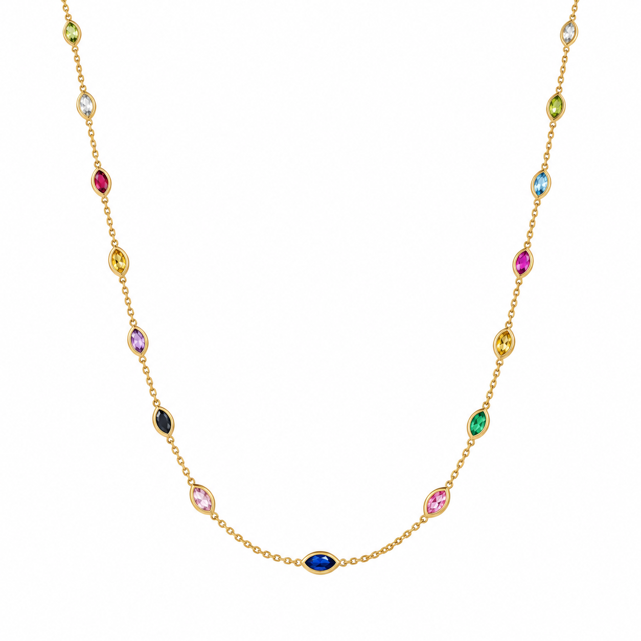 6050162LQ Collar en oro amarillo de 10 Kilates con gemas multicolores