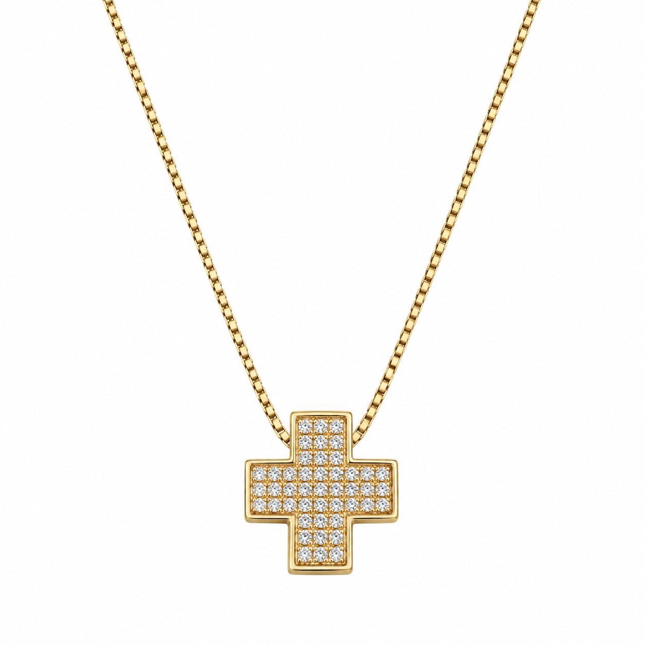 6050332LQ Collar de cruz de oro amarillo de 10 Kilates con circonias.