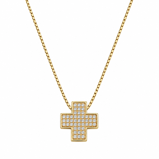Collar de cruz de oro amarillo de 10 Kilates con circonias | 6050332LQ