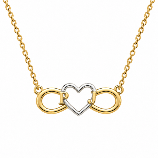 Collar de infinito y corazón con iniciales en oro amarillo de 10 o 14K | 6050335LQ