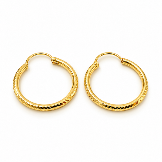 Arracadas redondas texturizadas en oro amarillo de 14K | 610021LQ