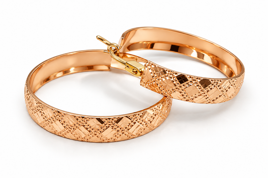 Arracadas anchas texturizadas en oro rosa de 14K | 610091LQ