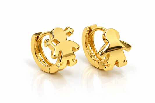Arracadas con figura de niña en oro amarillo de 14K | 610121LQ