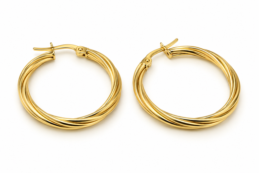 Arracadas redondas estriadas en oro amarillo de 14K | 610127LQ