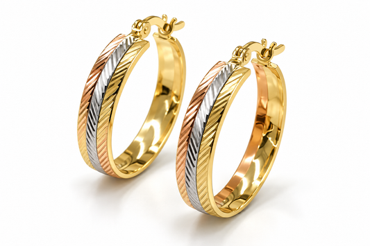 Arracadas de doble línea con textura en oro combinado de 14K | 610129LQ