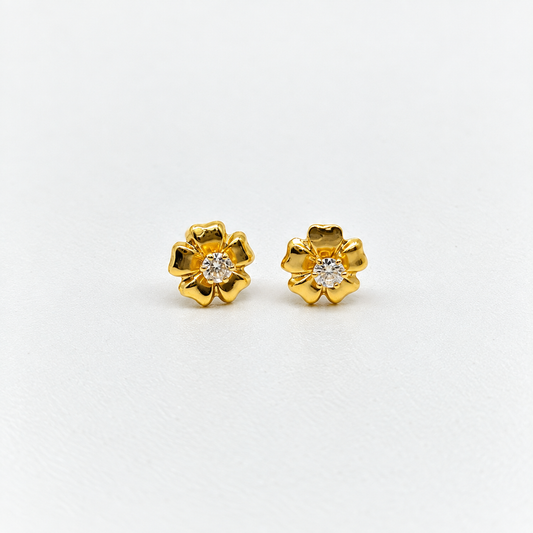 Broqueles de flor con circonia en oro amarillo de 10K | 61AR10004LQ